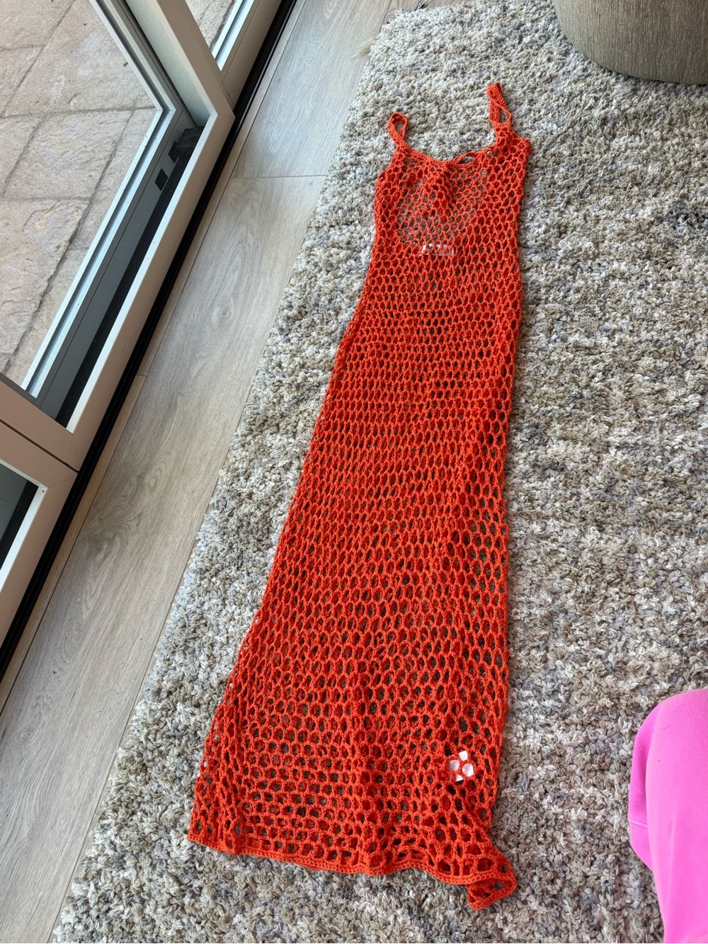 Tiger Mist Bright Orange Crochet Maxi Dress